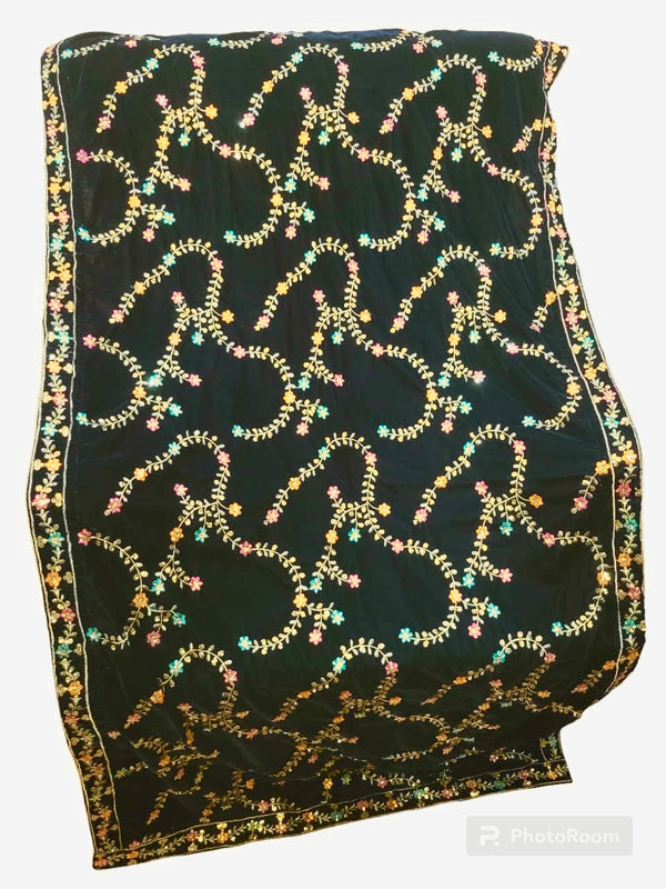 Heavy Embroidered Velvet Shawl- Dark Green