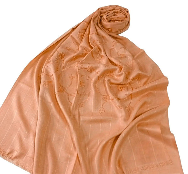 Viscose Embroidered  Scarf - Peach