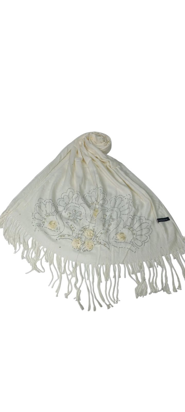 Pearl Flower Cashmere Hijab- Off White