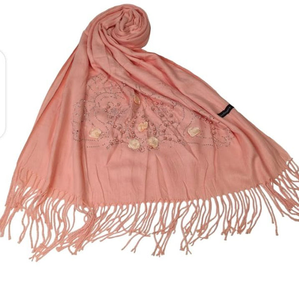 Pearl Flower Cashmere Hijab- Peach