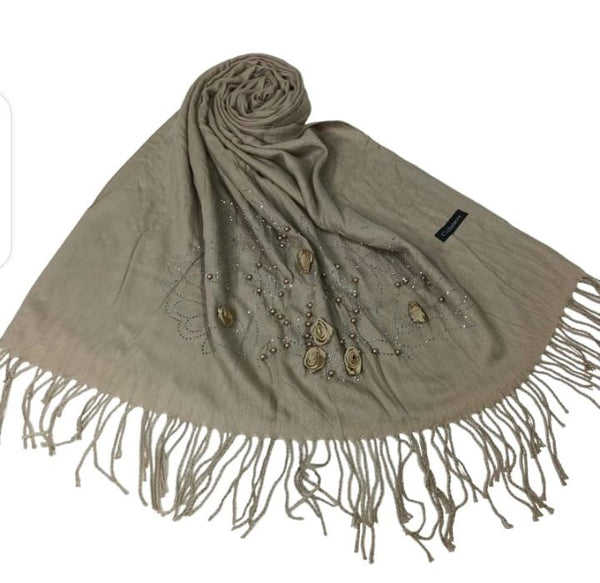 Pearl Flower Cashmere Hijab- Fawn