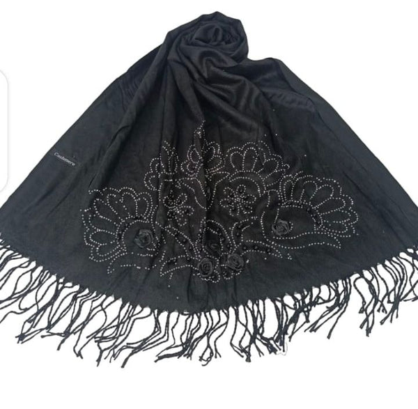 Pearl Flower Cashmere Hijab- Black