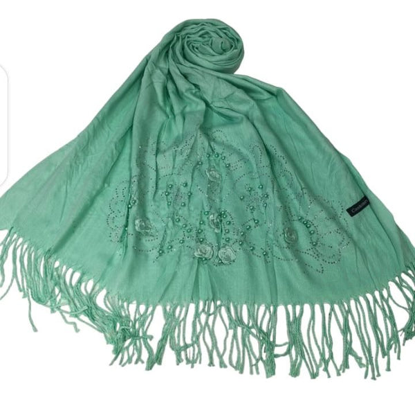 Pearl Flower Cashmere Hijab- Mint Green