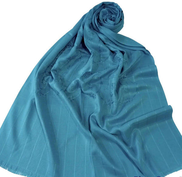 Viscose Embroidered  Scarf - Teal Blue