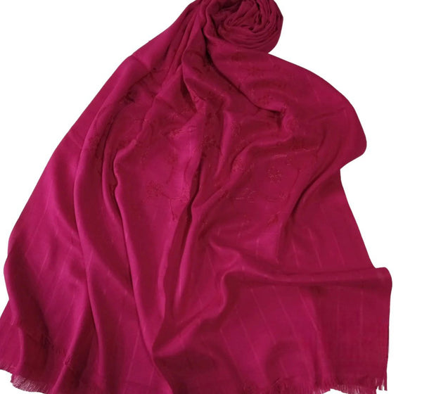 Viscose Embroidered  Scarf - Fuchsia