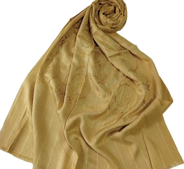 Viscose Embroidered  Scarf - Gold