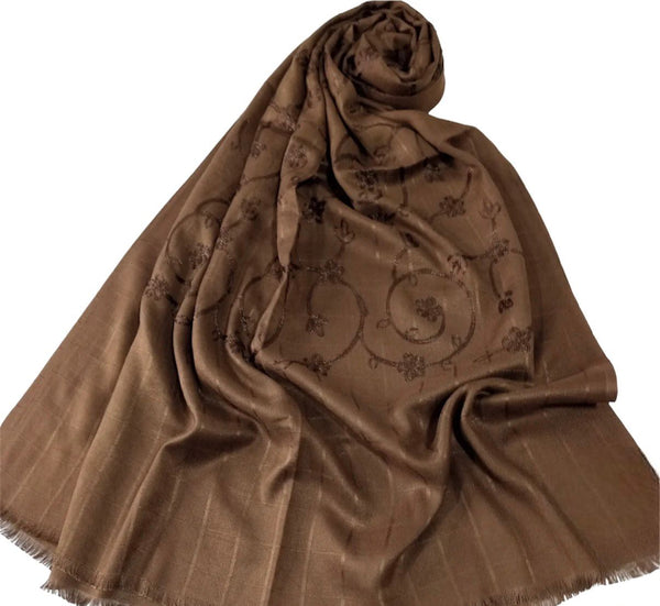 Viscose Embroidered  Scarf - Brown