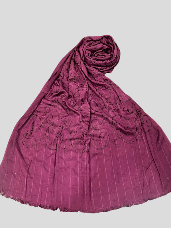 Viscose Embroidered  Scarf - Berry Purple