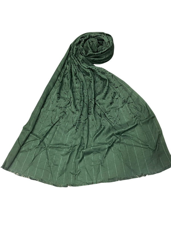 Viscose Embroidered  Scarf -Dark Green